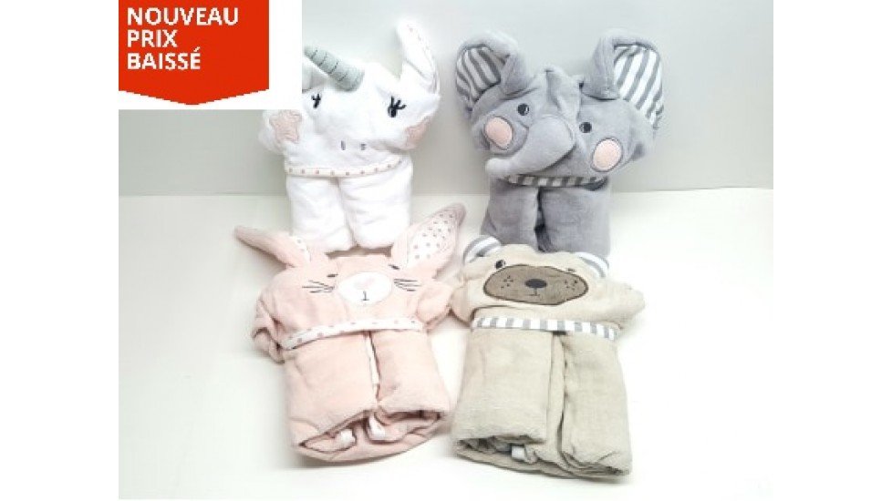 Serviette de bain à capuche d'animaux pour bébé  ( NEUF )