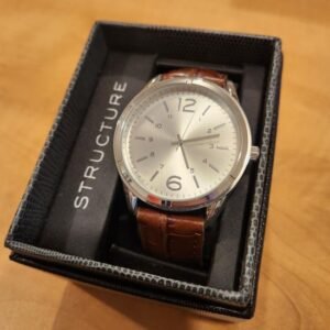 Montre pour homme avec bracelet en simili cuir brun (neuve)